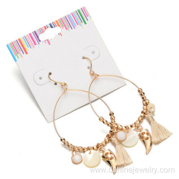Unique Jewelry Gold Plated Beaded Tassel Hoop Earrings